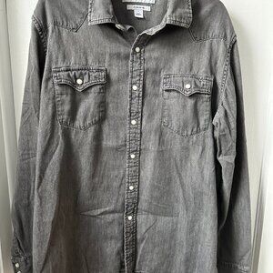 Gray Denim Western Snap Shirt Size Large Slim (2)